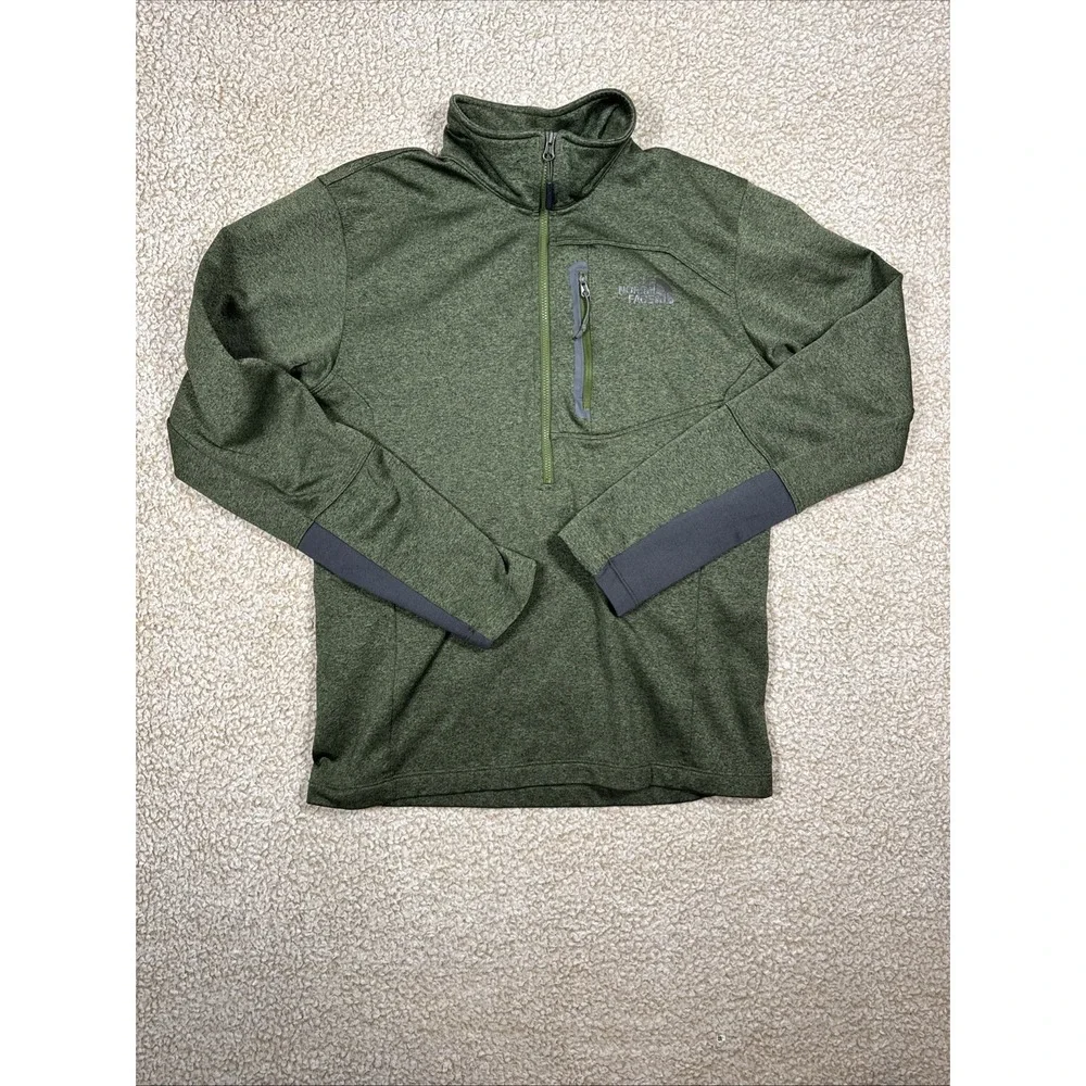 The North Face Men's S Green Heather 1/4 Zip Mock Neck Zip Pocket